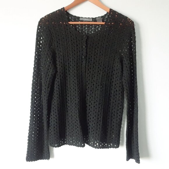Liz Claiborne Silk Crochet Open Cardigan Top - Picture 3 of 9